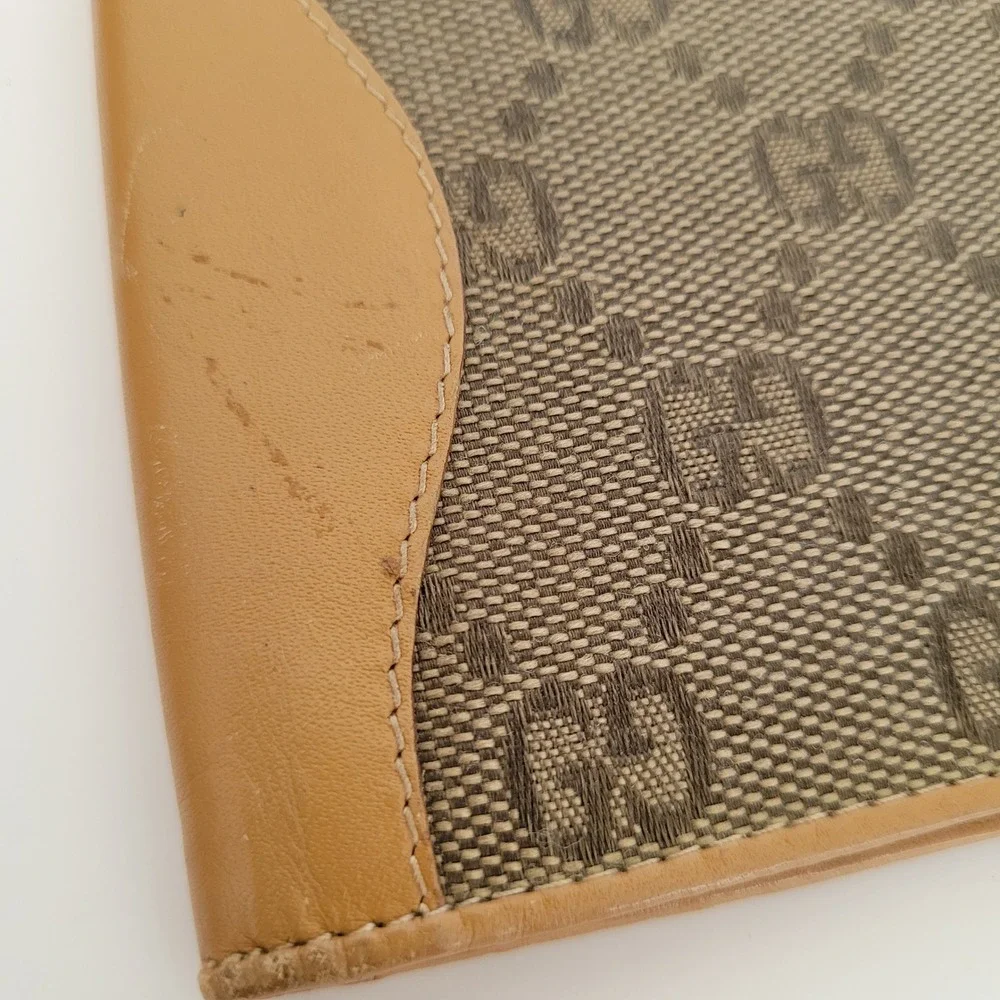 Gucci Vintage GG Canvas Leather Bifold Wallet Tan Beige 034.2888.0751.0